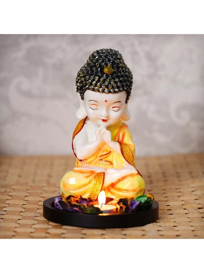 ヘレンド　フィギュリン　ブッダ　仏陀　Buddha Buy eCraftIndia Orange & White Wood Monk Buddha Art Piece - Set of