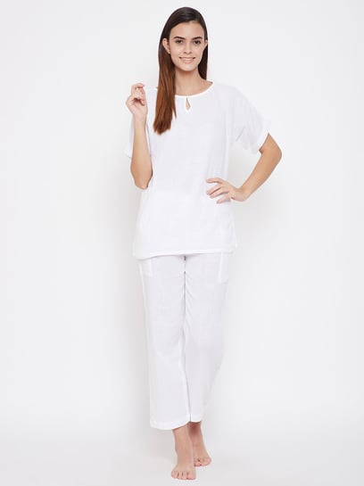 Buy The Kaftan Company White Cotton Pyjama Sets for Women Online