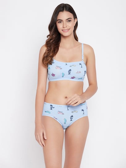 Buy Clovia Blue Self Pattern Bra Panty Set for Women Online @ Tata