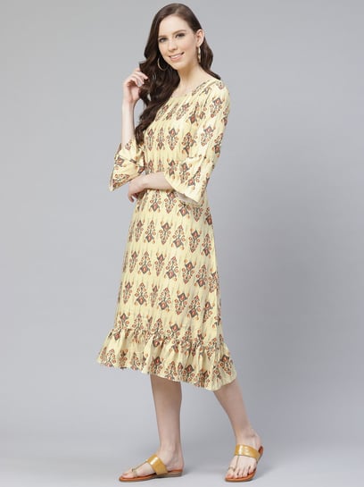 Buy Ziyaa Yellow Printed A-Line Dress for Women Online @ Tata CLiQ