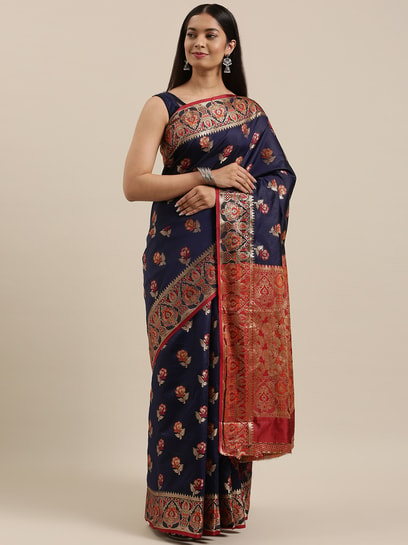 Buy Sangam Prints Beige & Red Silk Woven Saree With Unstitched Blouse for  Women Online @ Tata CLiQ