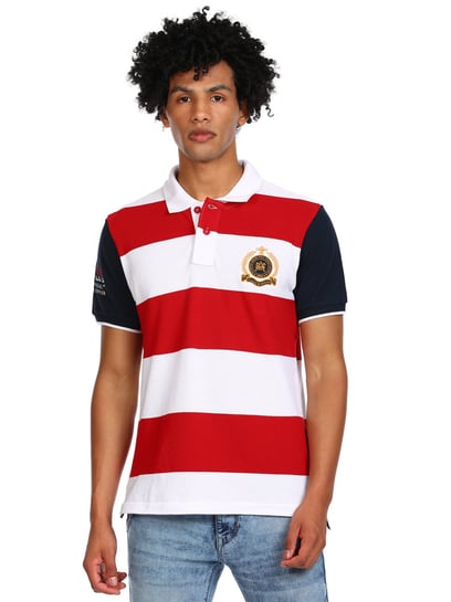 red white striped polo shirt