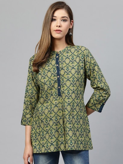 Buy Green Hand Embroidered Cotton Kurta online at Theloom | Kurti neck  designs, Designs for dresses, Designer kurti patterns