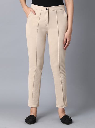 Lyra Off-White Cotton Ankle Length Pants