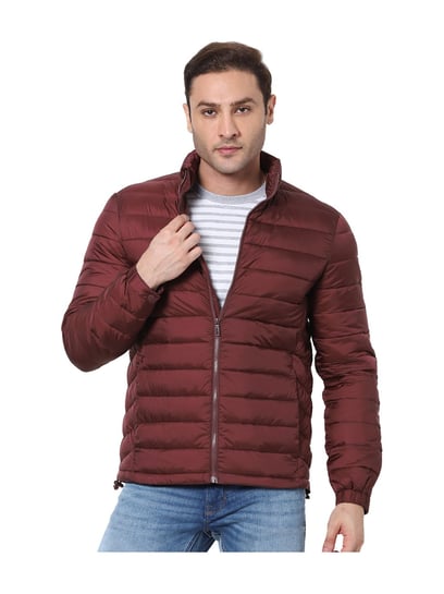 BRUMANO Burgundy Quilted Sporty Bomber Jacket Burgundy Men Jackets