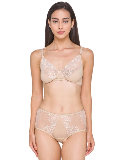 Buy Candyskin Beige Lace Bra With Bikini Panty for Women Online