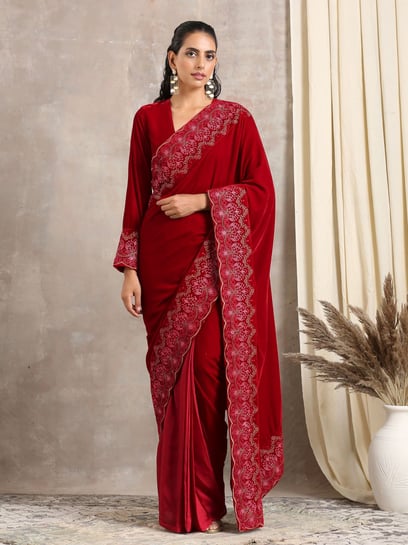 Buy Maroon Pre Pleated Saree With An Embroidered Blouse by JAYANTI REDDY at  Ogaan Online Shopping Site