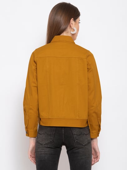 Mustard cropped clearance denim jacket