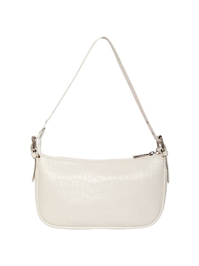 Buy Lino Perros White Textured Medium Shoulder Handbag For Women