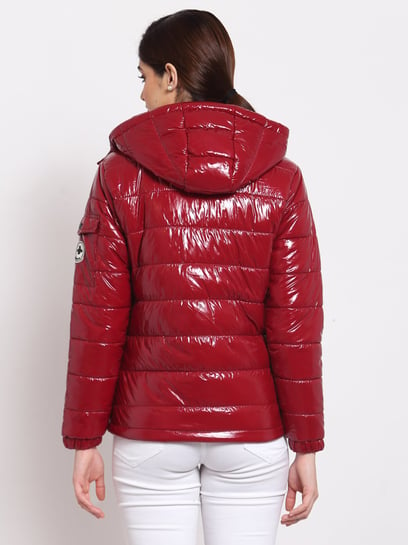 Prolific red tape hooded cheap puffer jacket