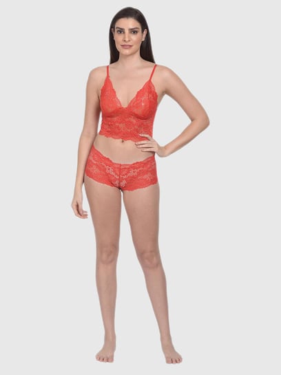 mod & shy Coral Cotton Lace Work Seamless Bra