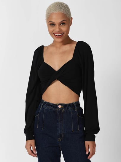 Buy Forever 21 Black Slim Fit Crop Top for Women Online @ Tata CLiQ