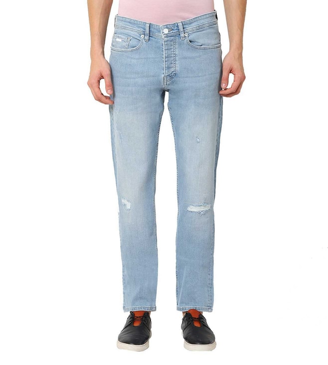 Buy BOSS Taber BC-C Tapered Light Blue Mid Rise Distressed Jeans for Men  Online @ Tata CLiQ Luxury