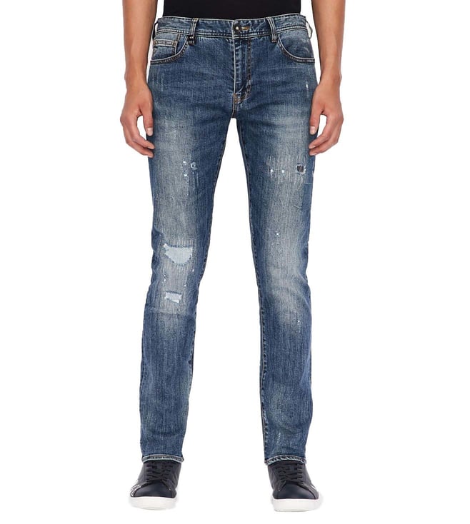 Buy Armani Exchange J14 Indigo Denim Lightly Washed Jeans for Men Online @  Tata CLiQ Luxury