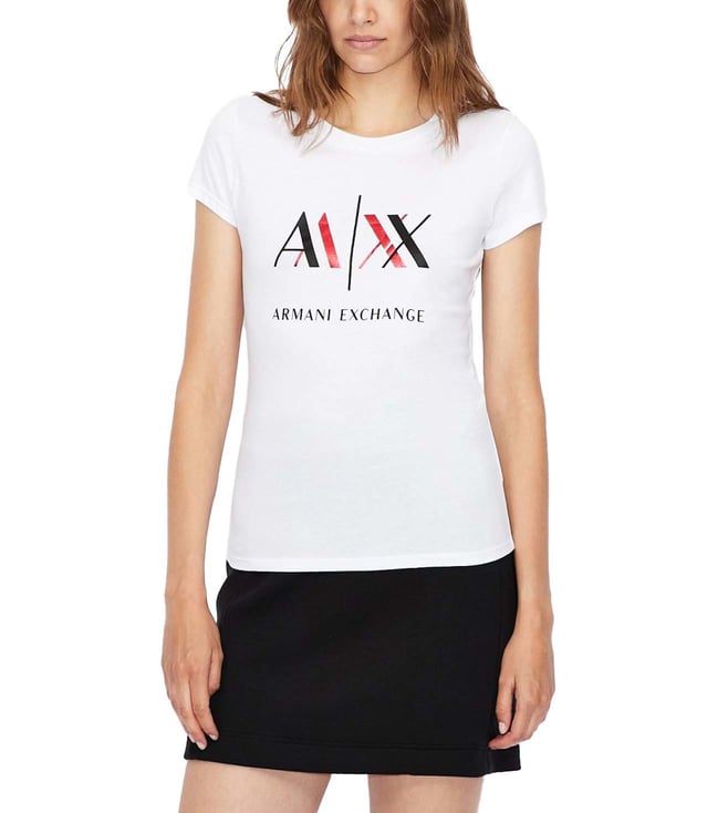 Buy Armani Exchange White Slim Fit Logo T-Shirt for Women Online @ Tata  CLiQ Luxury