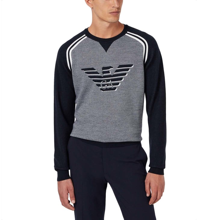 Buy Emporio Armani Grey & Blue Regular Fit Logo Sweater for Men Online @  Tata CLiQ Luxury