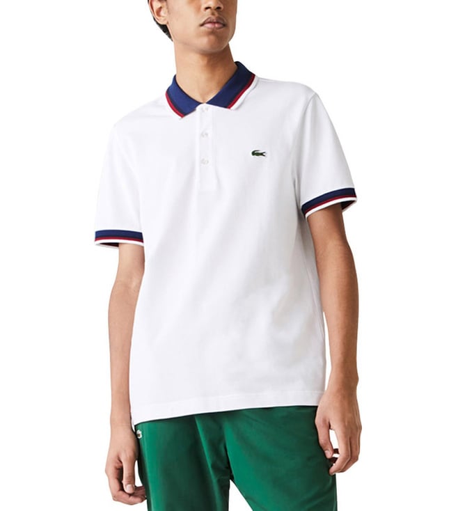 Buy Lacoste White Stretch Cotton Striped Regular Fit T-Shirt for Men Online @ Tata CLiQ
