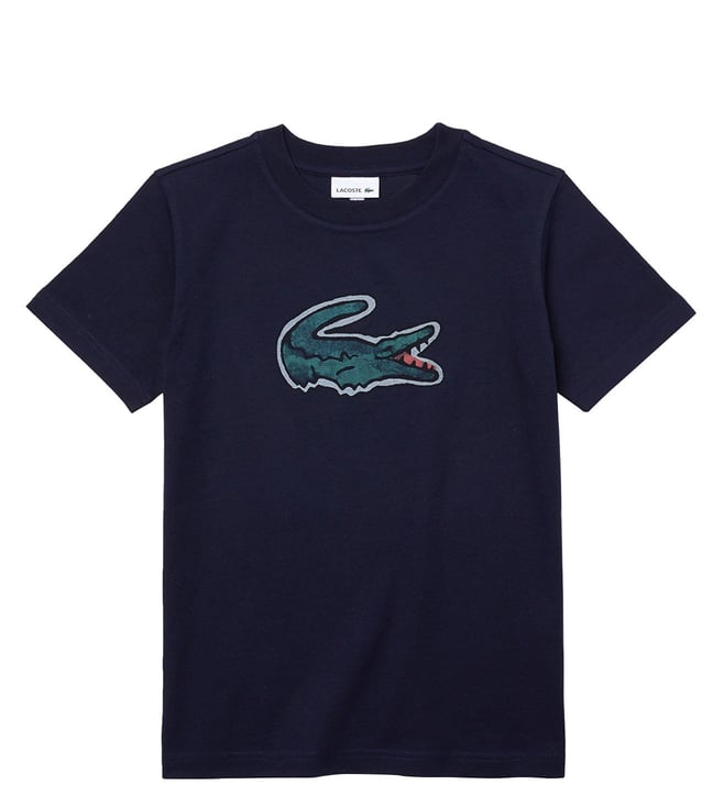 Lacoste Large Crocodile Print Logo T-Shirt - White/Blue | Spiralseven