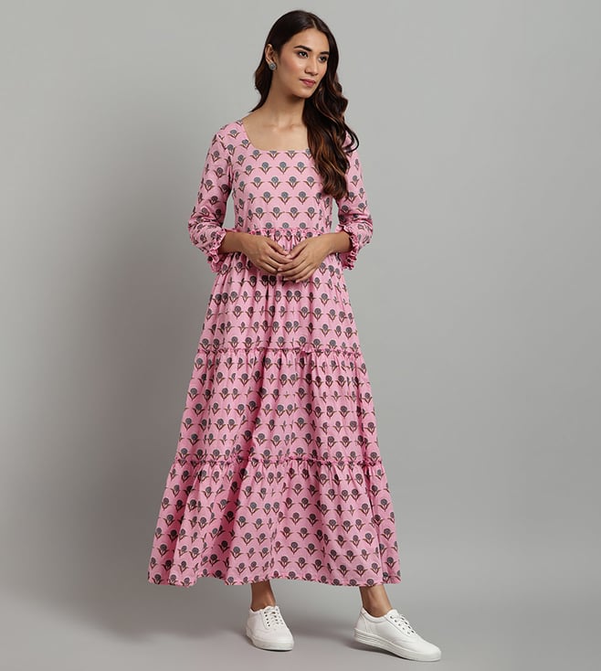 Buy Rivaaj Baby Pink Printed Maxi Dress 