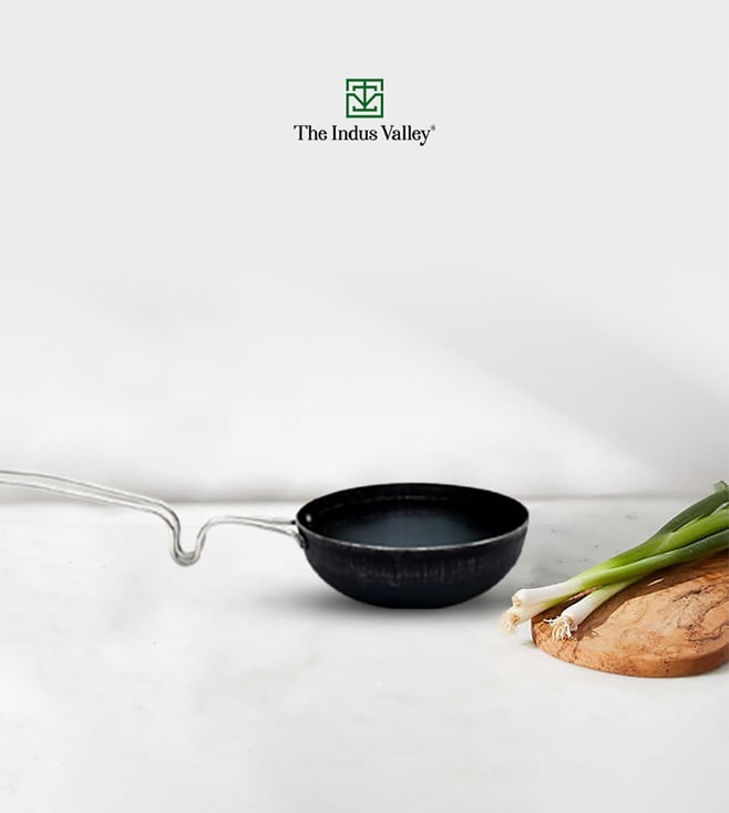 Buy Indus Valley Black Pre Seasoned Iron Tadka Pan with Steel Handle