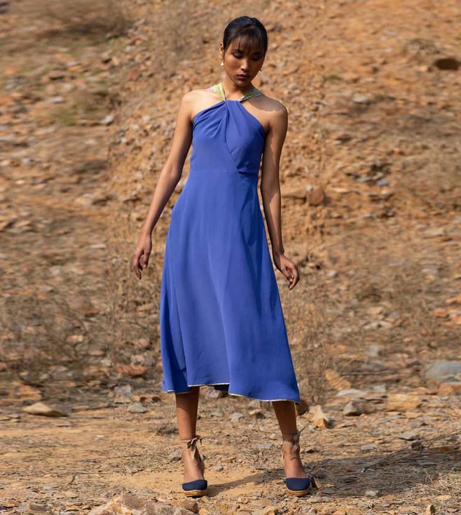 Buy Artisan Luxe Cobalt Halter Neck Dress for Women Online @ Tata CLiQ  Luxury