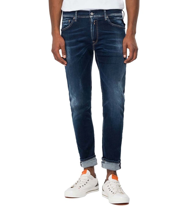 Buy Replay Dark Blue Lightly Washed Hyperflex Jeans for Men Online @ Tata CLiQ Luxury