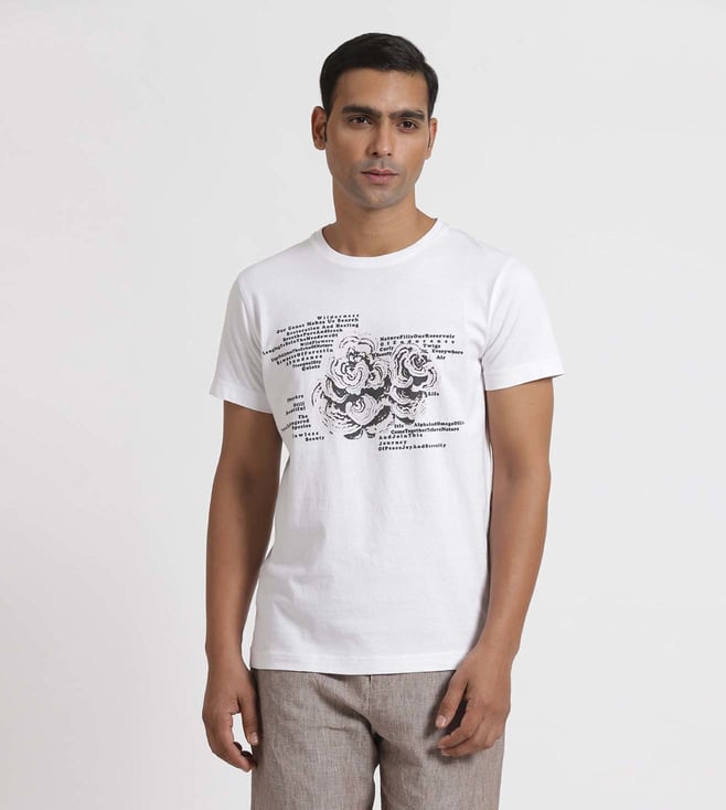 Buy Genes White with Rose Cotton S/J Koru T-Shirt for Men Online @ Tata  CLiQ Luxury