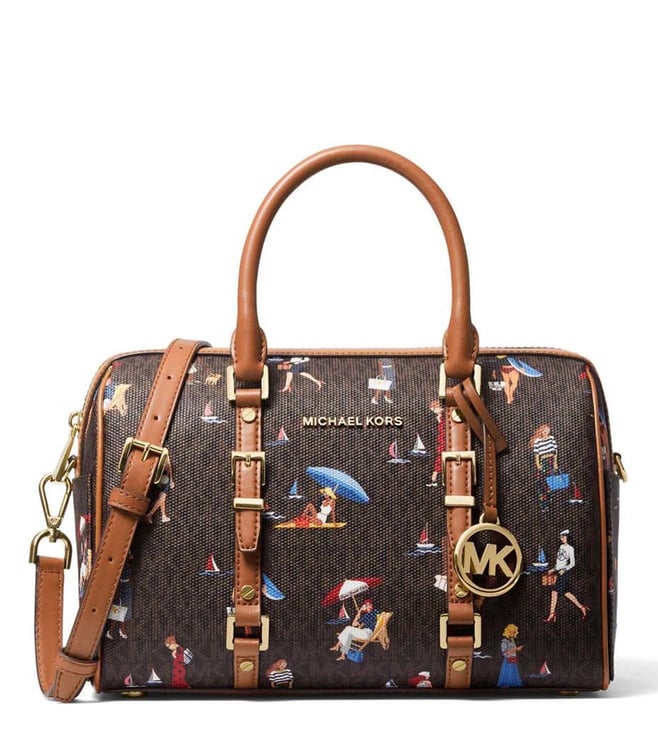 michael kors signature print satchel handbag bag brown