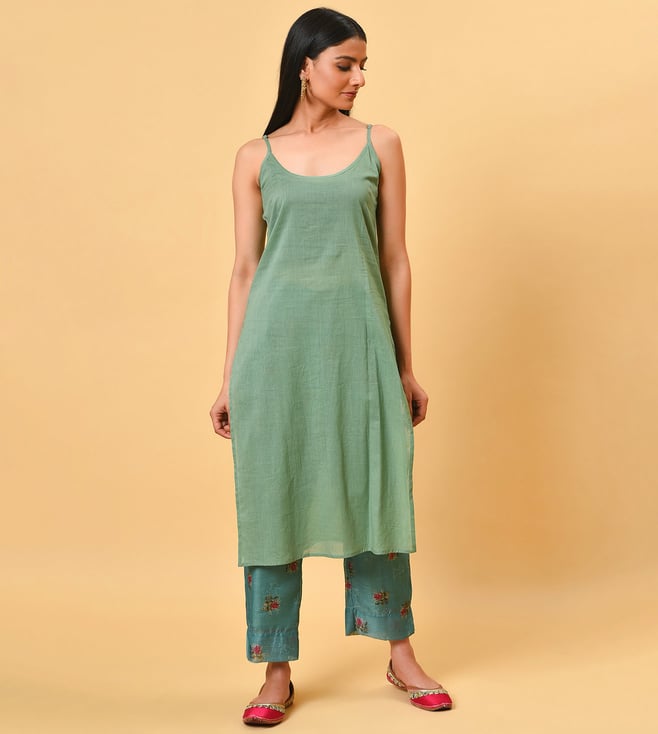 Buy Nuhh Green Embroidered Kurta with 