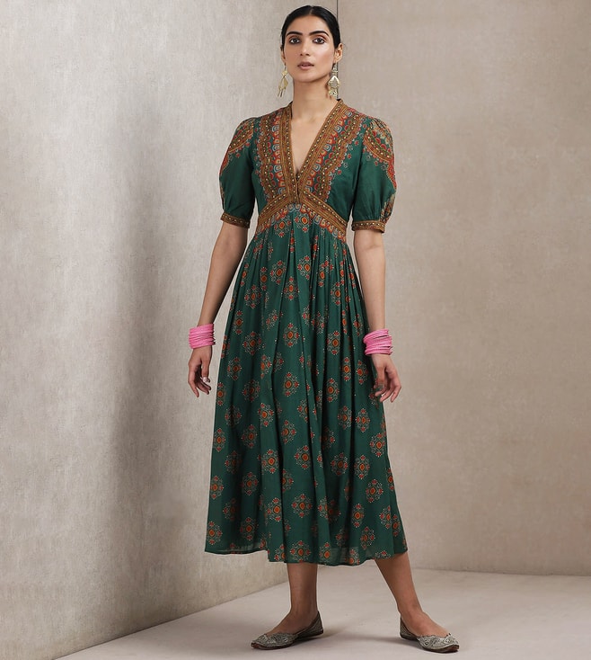 Buy Ritu Kumar Green Embroidered Dress ...