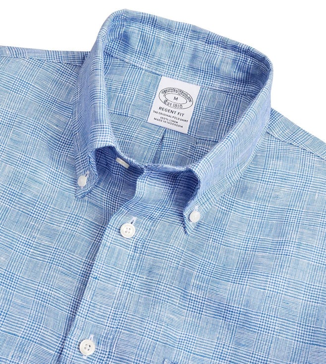 Buy Brooks Brothers Blue Irish Linen Glen Plaid Sport Shirt for Men ...