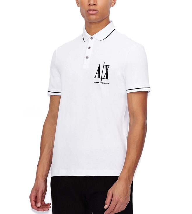 Buy Armani Exchange White Logo Regular Fit Polo T-Shirt for Men Online @  Tata CLiQ Luxury