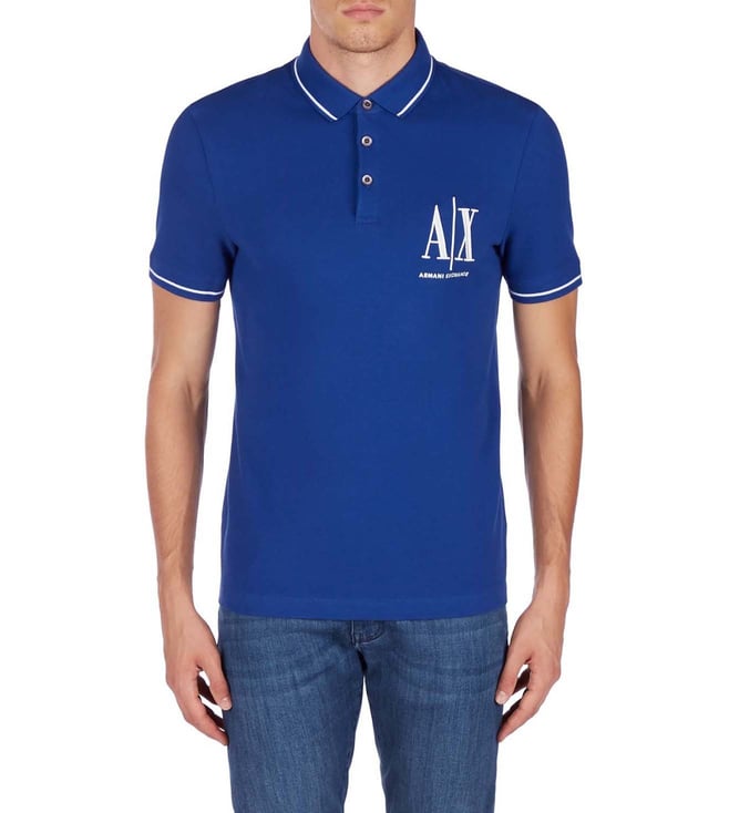 Buy Armani Exchange Blue Logo Regular Fit Polo T-Shirt for Men Online @  Tata CLiQ Luxury