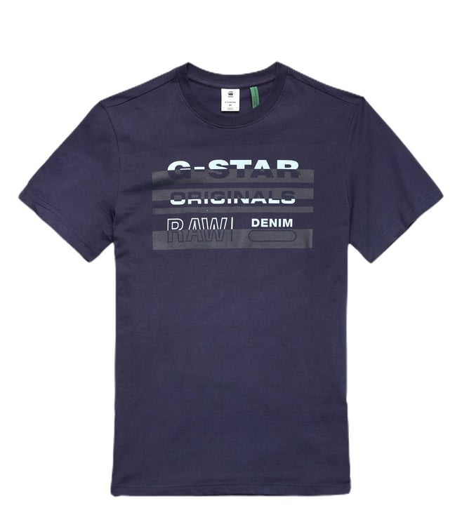 Buy G-Star Sartho Blue Originals Logo Regular T-Shirt for Men Online Tata CLiQ Luxury