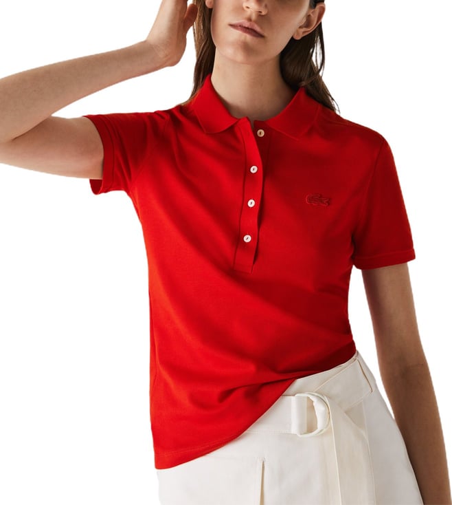 Buy Lacoste Red Slim Fit Polo T-Shirt for Women Online @ Tata CLiQ