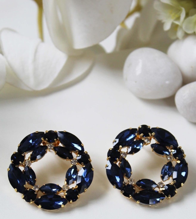 Party Wear Blue And Silver Jhumka, Shape: Round