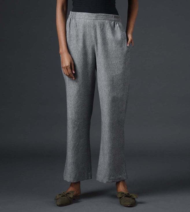 Charcoal Grey Fold Over Waist Wide Leg Trousers  PrettyLittleThing