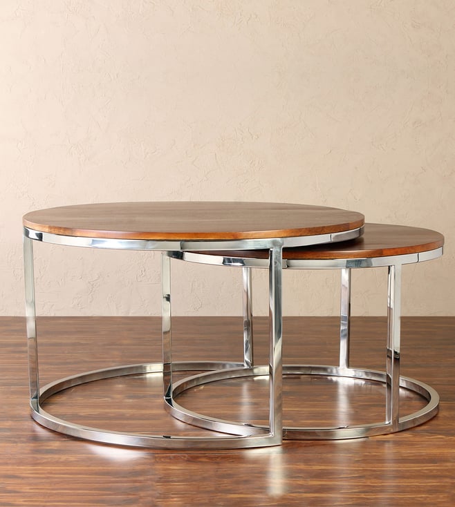 Buy Claymint Shiny Chrome Stainless Steel Dublin Nesting Coffee Table Set Of 2 Original Home Dining Only At Tata Cliq Luxury