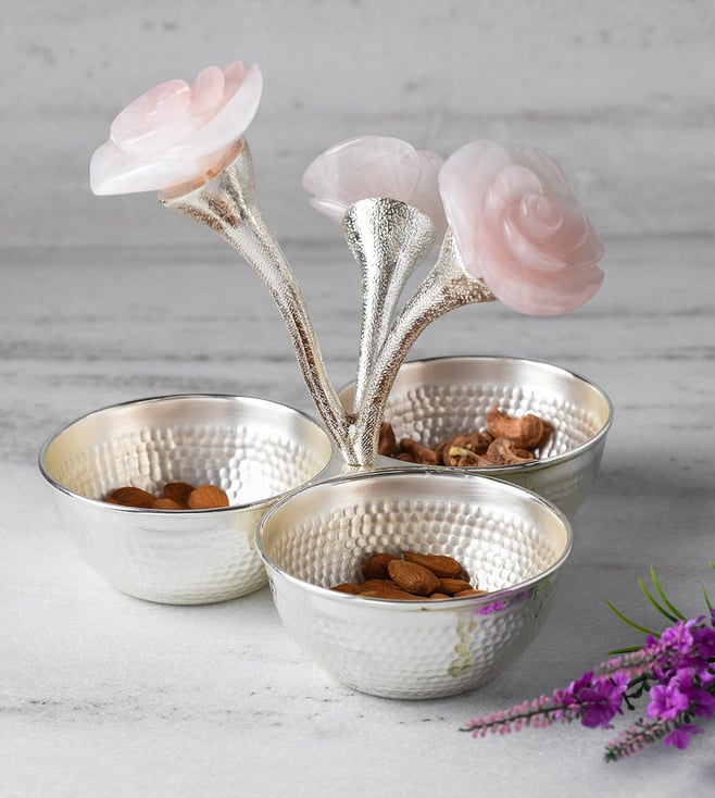 Buy Swatin Lilac & Silver Charisma Rose Three Nut Bowls Online