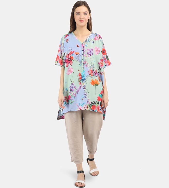 Buy Pashma Women's Soft Blue Printed Silk Cotton Tunic Top for Women Online  @ Tata CLiQ Luxury