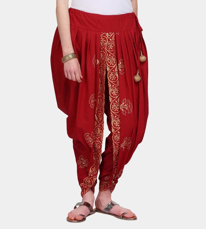Buy Kaanchie Nanggia Red Cotton Printed Dhoti Pants for Women Online @ Tata  CLiQ Luxury