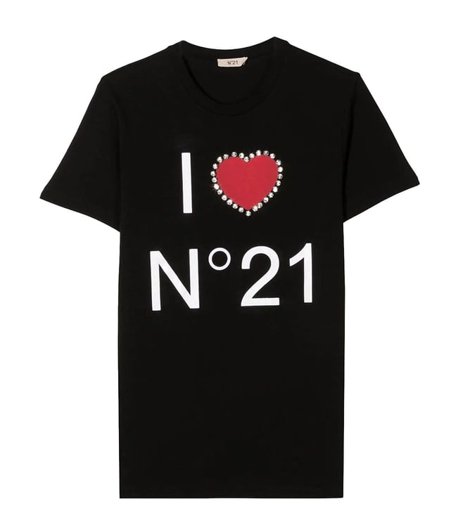 N21 Kids Black Crystal Embellished Straight Fit T-Shirt