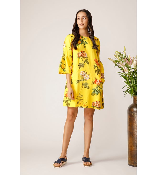 Payal Pratap Yellow Floral Netted Dress 