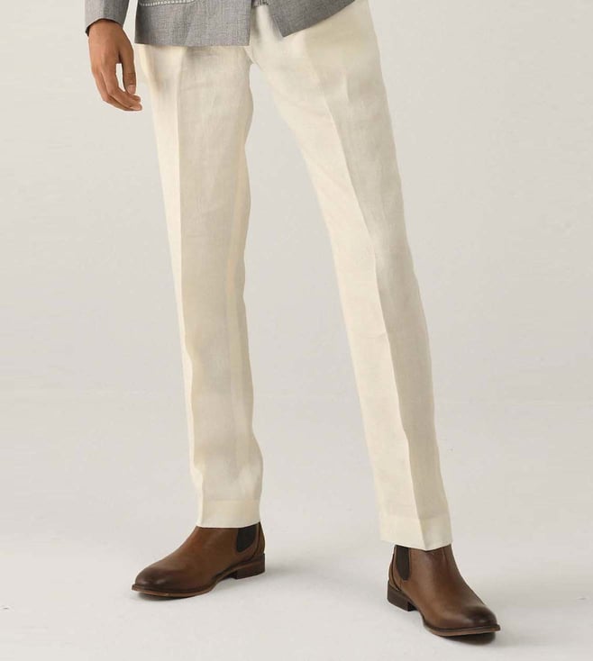 Buy Countrymade Classic Off White Linen Straight Fit Trouser for Men Online   Tata CLiQ Luxury