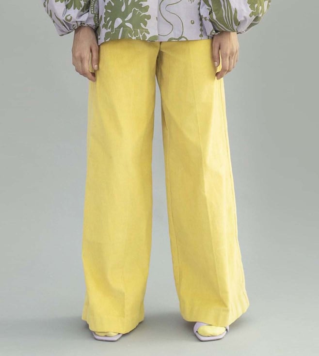 Aurelia Pants  Buy Aurelia Lemon Yellow Cotton Flax Women Trousers Online   Nykaa Fashion