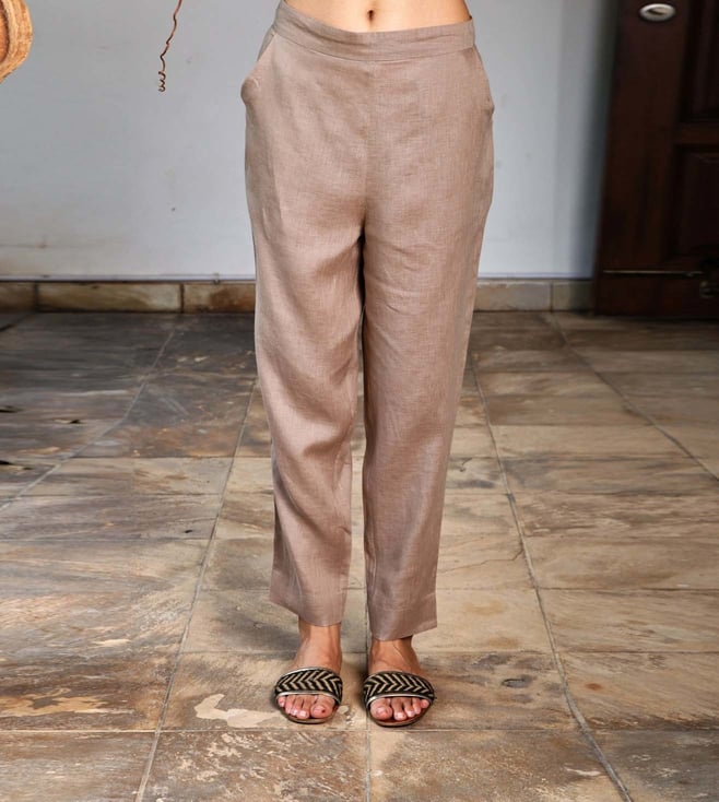 Women Solid Light Brown Comfort Fit Cotton Pants