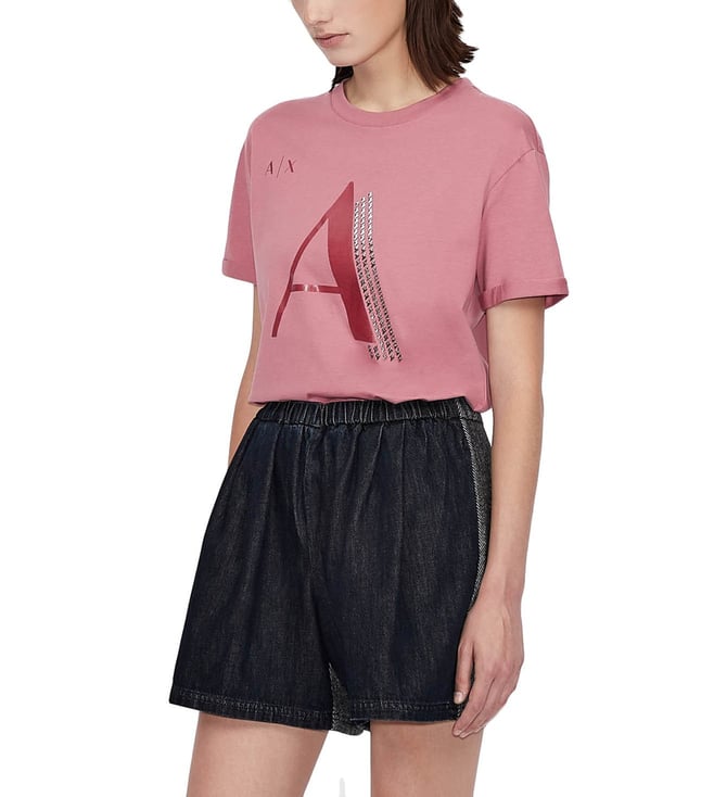 Buy Armani Exchange Pink Logo Slim Fit T-Shirt Online @ Tata CLiQ Luxury