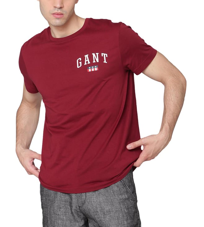 Buy Gant Maroon Logo Regular Fit T-Shirt for Men Online @ Tata CLiQ Luxury