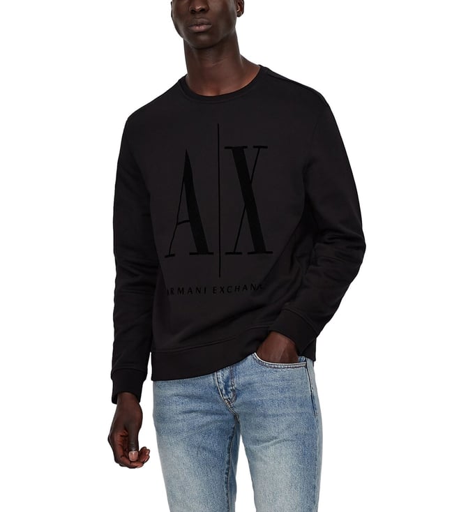 Buy Armani Exchange Black Tone-On-Tone Logo Regular Fit Sweatshirt for Men  Online @ Tata CLiQ Luxury