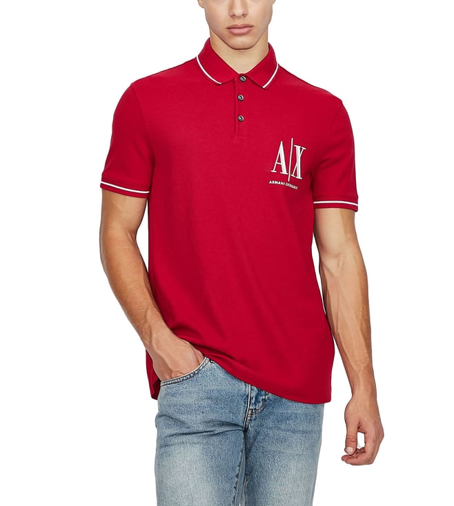 Buy Armani Exchange Red Regular Fit Polo T-Shirt for Men Online @ Tata CLiQ  Luxury